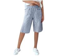 OVARA Women's Spring-Summer Striped Bermuda Shorts, Size L, Color 2-Light Blue, 3 Inch Inseam, 3 Pockets, Loose Fit, Cotton Material, 7-15 Days Standard Shipping