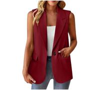OVARA Women's Waistcoats Sleeveless Casual Blazers Lapel One Button Waist Coat Ladies Dressy Gilet with Pocket Loose Fit Sleeveless Elegant Work Office Suit