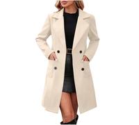 OVARA Womens Wool Coats Double-Breasted Knee Length Long Winter Jackets Ladies Warm Trench Coat Elegant Lapel Collar Overcoat Longline Pea Coat with Pockets