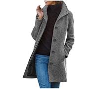 OVARA Wool Coats for Women UK Lapel Long Trench Coat Elegant Button Winter Jackets Solid Color Longline Thermal Ladies Wool Coats Outdoor Outerwear Women's Pea Coat