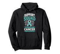 Ovarian Cancer Support Squad Family Teal Ribbon Pullover Hoodie