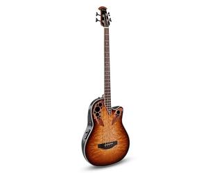 Ovation CEB44X-7C-G Celebrity Elite Plus CEB44X Mid Cutaway E-Acoustic Bass 4-String Quilted Maple Blanket Mid-Depth Lyrachord Body Cognac Burst