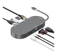 OVAW 10 in 1 USB C Hub, USB C to VGA HDMI MultiPort Adapter with HDMI, VGA, PD, Ethernet, SD/TF, USB C/A Ports, Mic/Audio - USB C Laptop Docking Station, Compatible with Dell/Surface/HP