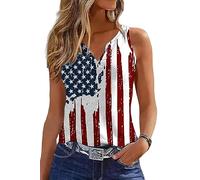Ovazly Women 4th of July V-Neck Tank Tops American Flag Print Vest USA Flag Sleeveless Tee Patriotic Summer Clothes, A4-white31, XXL