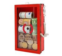 OVBOVA Funny Money Box with Hammer, Emergency Break Glass Gift, Personalised Cash Gift Card Holder, Birthday Presents for Men Women, Red Wooden Desk Decor