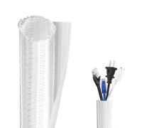 OVBOVA White Cable Tidy Sleeve 3M - Braided Cable Management Sleeve for Organising and Protecting Wires at Home and Office, Ideal for Pet Owners and Family Use