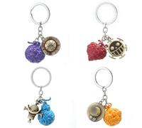 OVCOSER Devil Fruit Keychain 4pcs Set,Anime One Luffy Piece Trafalgar Law Ace Zoro Zinc Alloy Keyrings Pendants Gift Set, Multicolor, Standard
