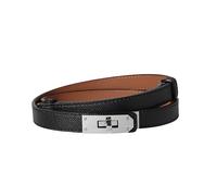Ovekaut Women Skinny Leather Belt Solid Color Alloy Turn Lock Adjustable Waistband for Dresses Jeans Coats, Black / Silver, Adjustable