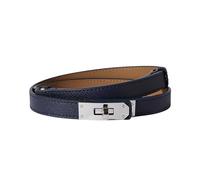 Ovekaut Women Skinny Leather Belt Solid Color Alloy Turn Lock Adjustable Waistband for Dresses Jeans Coats, Dark Blue / Silver, Adjustable