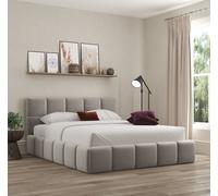 Ovella Cubed Upholstered Boucle Pebble Bed with Ottoman Gas Lift DS Living Light Grey Small Double