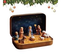 Ovelle Mini Christmas Nativity Set in a Tin Box - Handcrafted Pocket Size Nativity Scene Gift Tin -Portable Holy Family Display, Small Religious Ornament, for Desk, Shelf, Office Decor (1)