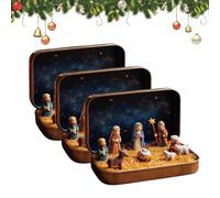 Ovelle Mini Christmas Nativity Set in a Tin Box - Handcrafted Pocket Size Nativity Scene Gift Tin -Portable Holy Family Display, Small Religious Ornament, for Desk, Shelf, Office Decor (3)