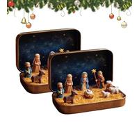 Ovelle Mini Christmas Nativity Set in a Tin Box - Handcrafted Pocket Size Nativity Scene Gift Tin -Portable Holy Family Display, Small Religious Ornament, for Desk, Shelf, Office Decor (2)