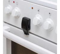 Oven Door Child Safety Lock, 2 pcs, in Black, Oven Safety Lock with Heat-Resistant Adhesive, Double Push-Button, Removable Without Residue, Oven Door Lock for Gluing, Oven Door Baby Safety Lock