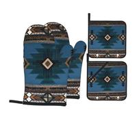 Oven Glove And Pot Holders Southwestern Native American Retrona Aztec Ethnic Set Of 4 Oven Gloves Mitt Set Waterproof Gloves Pot Holder For Cooking Grilling Home