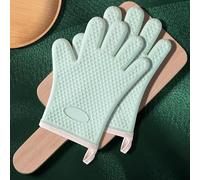Oven Glove, Barbecue, Silicone Anti-Slip, Heat-Insulating and Anti-scalding Five-Finger Glove, Suitable for Cooking and Barbecuing,Ivory White, 2 pcs