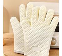Oven Glove, Barbecue, Silicone Anti-Slip, Heat-Insulating and Anti-scalding Five-Finger Glove, Suitable for Cooking and Barbecuing,Ivory White, 2 pcs (Ivory White)