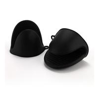Oven Glove Thicken Silicone Pot Holder Mini Oven Mitts Heat Resistant Pinch Covers for Baking, Cooking, Bbq Grilling (Black)