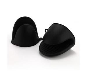 Oven Glove Thicken Silicone Pot Holder Mini Oven Mitts Heat Resistant Pinch Covers for Baking, Cooking, Bbq Grilling (Black)