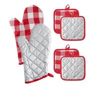 Oven Gloves 6Pcs Red White Cotton Oven Mitts With Hot Pad Machine Washable Gloves With Hanging Loop For Kitchen Oven Baking Cooking Supplies(PE-G0027B)