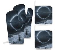 Oven Gloves And Potholders 4-piece Set Heat Resistant Star Arches And Salt Flat Shrubs Oven Gloves, Oven Glove Heat Resistant, Heat Resistant Glove Suitable for Baking, Kitchen, Outdoor Grilling, Camp