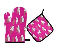 Oven Gloves Cartoon Bichon Frise Animal Dog Oven Mitts Non-Slip Pot Holder Heat Resistant Potholders For Microwave Kitchen Accessories Baking