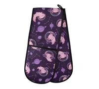 Oven Gloves Double Oven Gloves Axolotl Planet Pattern Oven Mitts Pot Holder Heat Resistant Quilted for BBQ Baking Kitchen Cooking Gloves