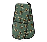Oven Gloves Double Oven Gloves Bee Honey Green Oven Mitts Pot Holder Heat Resistant Quilted for BBQ Baking Kitchen Cooking Gloves