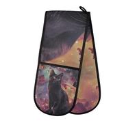 Oven Gloves Double Oven Gloves Black Cat Galaxy Dollar Oven Mitts Pot Holder Heat Resistant Quilted for BBQ Baking Kitchen Cooking Gloves