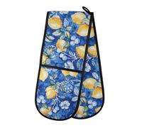 Oven Gloves Double Oven Gloves Bohemian Lemon Blue Tie Dye Oven Mitts Pot Holder Heat Resistant Quilted for BBQ Baking Kitchen Cooking Gloves