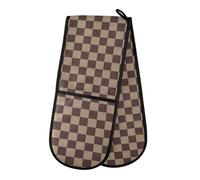 Oven Gloves Double Oven Gloves Brown Checkerboard A Oven Mitts Pot Holder Heat Resistant Quilted for BBQ Baking Kitchen Cooking Gloves