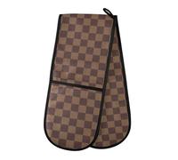 Oven Gloves Double Oven Gloves Brown Checkerboard Oven Mitts Pot Holder Heat Resistant Quilted for BBQ Baking Kitchen Cooking Gloves