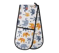 Oven Gloves Double Oven Gloves Doodle Elephants White Oven Mitts Pot Holder Heat Resistant Quilted for BBQ Baking Kitchen Cooking Gloves