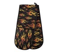 Oven Gloves Double Oven Gloves Flame Black Oven Mitts Pot Holder Heat Resistant Quilted for BBQ Baking Kitchen Cooking Gloves