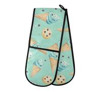 Oven Gloves Double Oven Gloves Ice Cream Cookies Pattern Oven Mitts Pot Holder Heat Resistant Quilted for BBQ Baking Kitchen Cooking Gloves