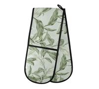 Oven Gloves Double Oven Gloves Leaves Green Leaf Oven Mitts Pot Holder Heat Resistant Quilted for BBQ Baking Kitchen Cooking Gloves