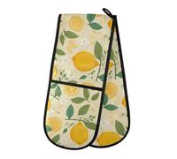 Oven Gloves Double Oven Gloves Lemon Flower Oven Mitts Pot Holder Heat Resistant Quilted for BBQ Baking Kitchen Cooking Gloves