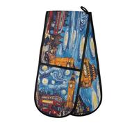 Oven Gloves Double Oven Gloves London Big Ben Vincent Van Gogh Oven Mitts Pot Holder Heat Resistant Quilted for BBQ Baking Kitchen Cooking Gloves