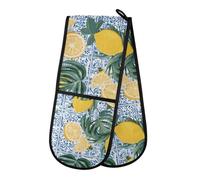 Oven Gloves Double Oven Gloves Mediterranean Lemon Pattern Oven Mitts Pot Holder Heat Resistant Quilted for BBQ Baking Kitchen Cooking Gloves