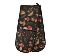 Oven Gloves Double Oven Gloves Mushroom Autnmn Forest Black Oven Mitts Pot Holder Heat Resistant Quilted for BBQ Baking Kitchen Cooking Gloves