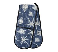 Oven Gloves Double Oven Gloves Navy Seashore Nautical Coastal Oven Mitts Pot Holder Heat Resistant Quilted for BBQ Baking Kitchen Cooking Gloves