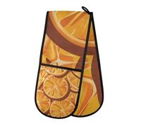 Oven Gloves Double Oven Gloves Orange Lemon Yellow Heat Oven Mitts Pot Holder Heat Resistant Quilted for BBQ Baking Kitchen Cooking Gloves