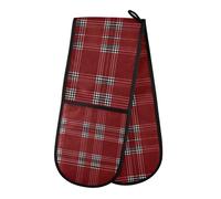Oven Gloves Double Oven Gloves Red Tartan Buffalo Plaid Checkered Heat Oven Mitts Pot Holder Heat Resistant Quilted for BBQ Baking Kitchen Cooking Gloves
