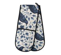 Oven Gloves Double Oven Gloves Royal Crow Pattern Oven Mitts Pot Holder Heat Resistant Quilted for BBQ Baking Kitchen Cooking Gloves