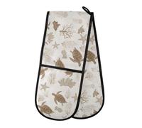 Oven Gloves Double Oven Gloves Sea ??turtle Starfish Coral Khaki Oven Mitts Pot Holder Heat Resistant Quilted for BBQ Baking Kitchen Cooking Gloves