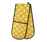 Oven Gloves Double Oven Gloves Yellow Polka Dots Oven Mitts Pot Holder Heat Resistant Quilted for BBQ Baking Kitchen Cooking Gloves