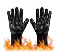 Oven Gloves Extreme Heat Resistant Hand Protection Grill Gloves Non-Slip Silicone Barbecue Gloves 800℃/ 1472℉ Fit for Kitchen Cooking Baking Welding Cutting Waterproof Fireproof Oil Resistant(Black)