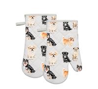 Oven Gloves Gauntlet Set of 2 - Heat Resistant Mitts for Kitchen Cooking, Baking, Grilling, and BBQ - Perfect New Home, Birthday (Dog Print Design)
