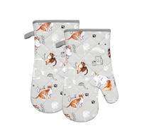Oven Gloves Gauntlet Set of 2 - Heat Resistant Mitts for Kitchen Cooking, Baking, Grilling, and BBQ - Perfect New Home, Birthday (Cat Print Design)