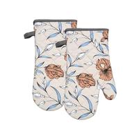 Oven Gloves Gauntlet Set of 2 - Heat Resistant Mitts for Kitchen Cooking, Baking, Grilling, and BBQ - Perfect New Home, Birthday (Brown Floral Desig)
